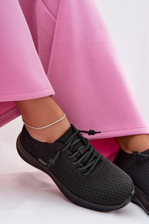 Materiałowe Buty Sportowe Damskie Czarne Carmivelle
