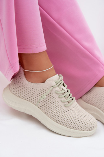 Materiałowe Buty Sportowe Damskie Beżowe Carmivelle