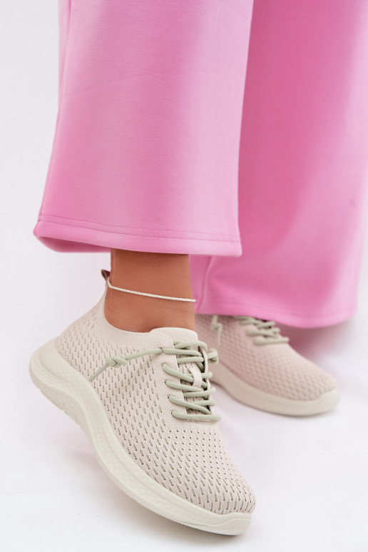 Materiałowe Buty Sportowe Damskie Beżowe Carmivelle