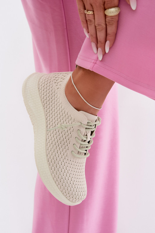 Materiałowe Buty Sportowe Damskie Beżowe Carmivelle