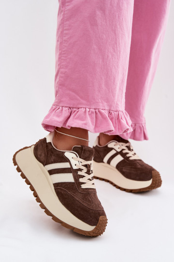 SneakersywithZamszu Na Masywnej Platformie D&A GR61-5986 Czekoladowe