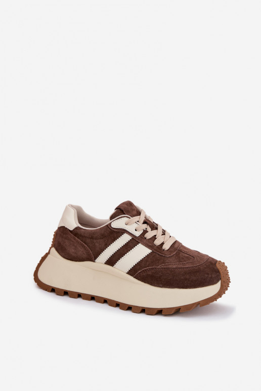 SneakersywithZamszu Na Masywnej Platformie D&A GR61-5986 Czekoladowe