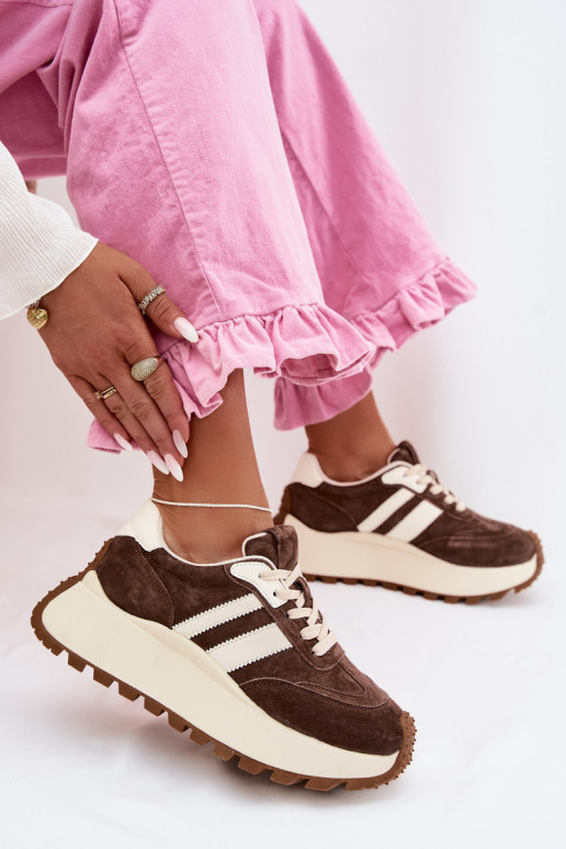 SneakersywithZamszu Na Masywnej Platformie D&A GR61-5986 Czekoladowe