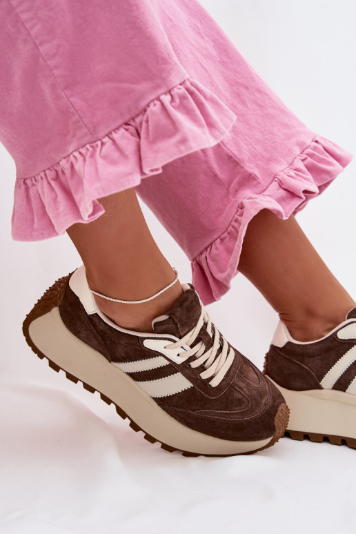 SneakersywithZamszu Na Masywnej Platformie D&A GR61-5986 Czekoladowe