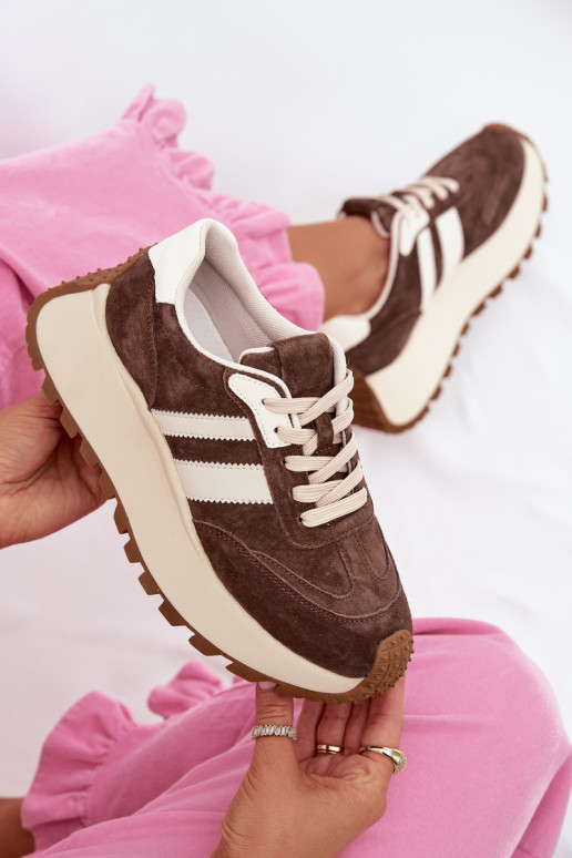 SneakersywithZamszu Na Masywnej Platformie D&A GR61-5986 Czekoladowe