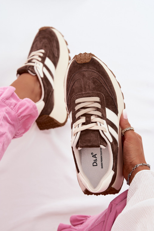 SneakersywithZamszu Na Masywnej Platformie D&A GR61-5986 Czekoladowe