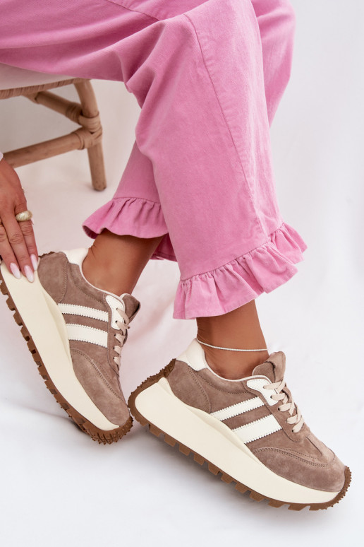 Suede Sneakers on Chunky Platform D&A GR61-5986 Beige
