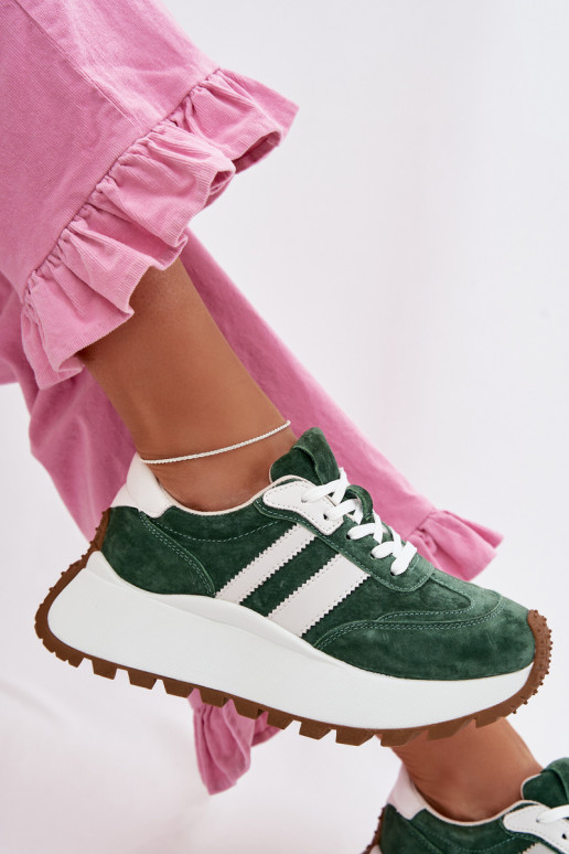 Suede Sneakers With Thick Platform D&A GR61-5986 Green