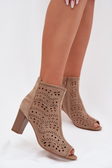 Women's Open Ankle Boots with Heel with Cutout Beige Ilavette 2