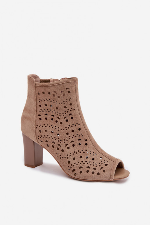 Women's Open Ankle Boots with Heel with Cutout Beige Ilavette