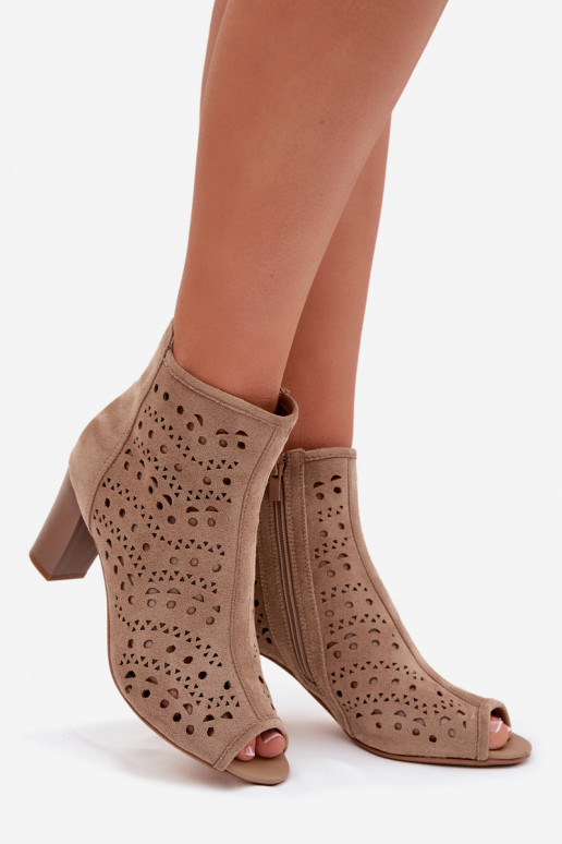 Women's Open Ankle Boots with Heel with Cutout Beige Ilavette
