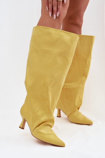 Yellow Harela Wide Shaft Boots with Ruffles on Heel 2