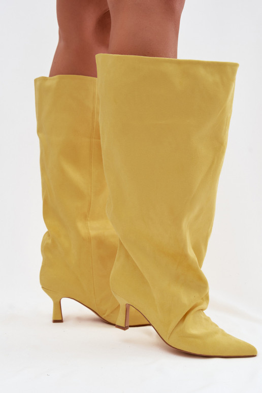 Yellow Harela Wide Shaft Boots with Ruffles on Heel