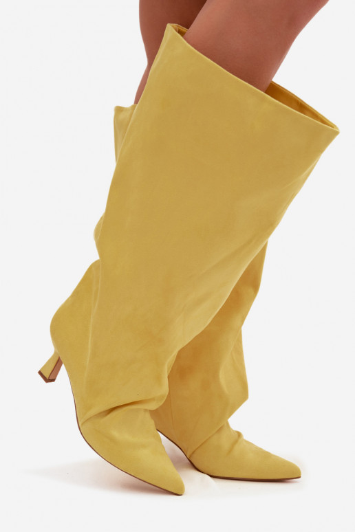 Yellow Harela Wide Shaft Boots with Ruffles on Heel