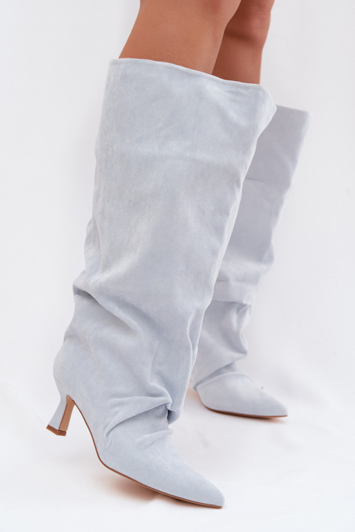 KozakiwithSzeroką Cholewką I Marszczeniem Na Obcasie Błękitne Harela