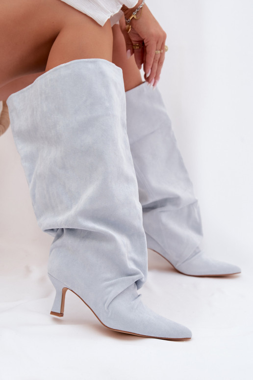 Wide Shaft Boots with Ruching on the Heel Blue Harela