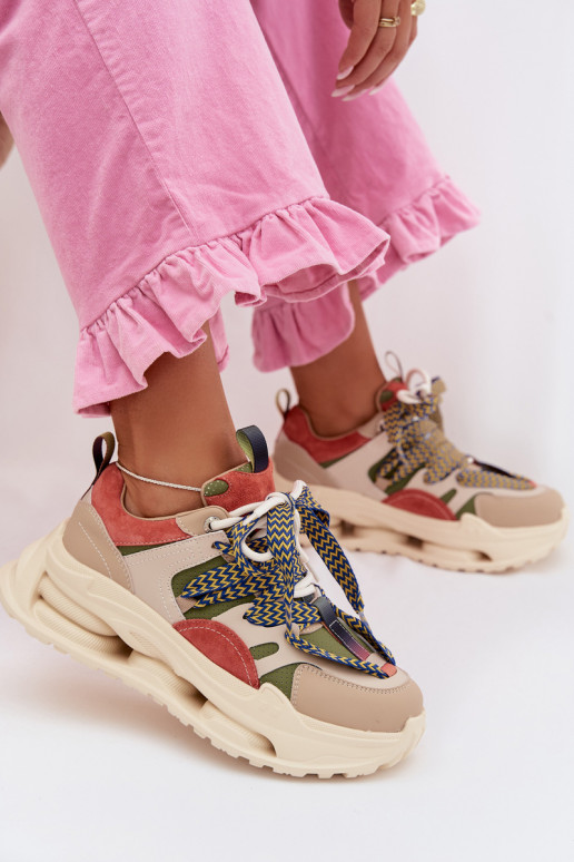 Leather Women's Sneakers On Platform D&A CR61-3133 Beige