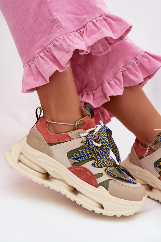 Leather Women's Sneakers On Platform D&A CR61-3133 Beige