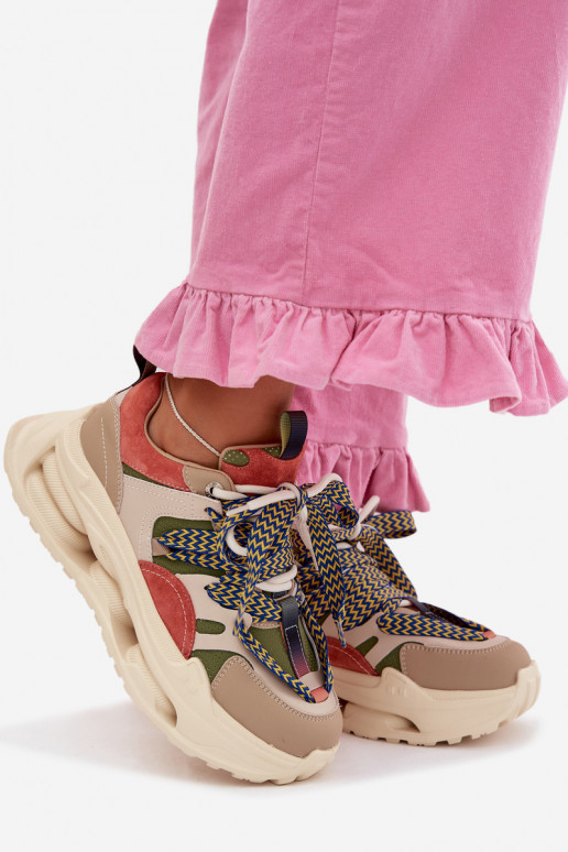 Leather Women's Sneakers On Platform D&A CR61-3133 Beige