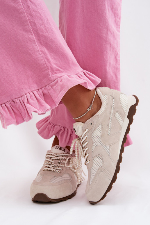 Skórzane Zamszowe Sneakersy Damskie MK61-0705 Szare