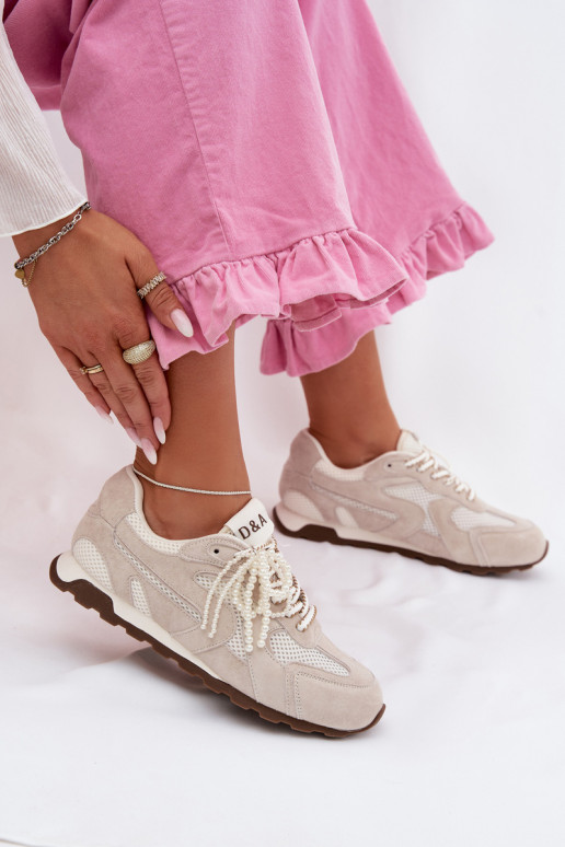 Skórzane Zamszowe Sneakersy Damskie MK61-0705 Szare