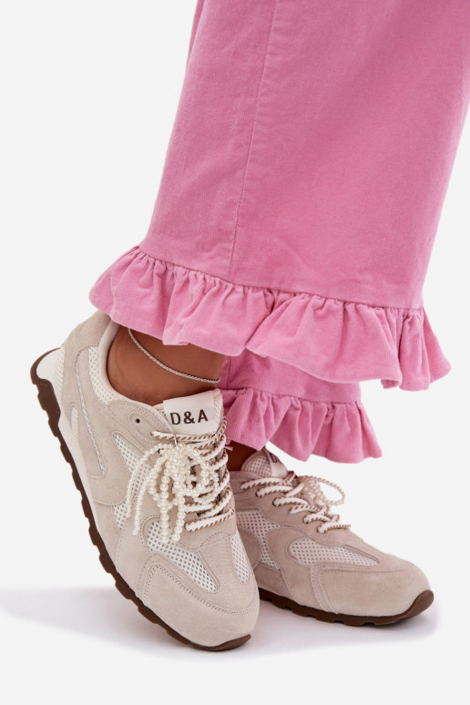 Skórzane Zamszowe Sneakersy Damskie MK61-0705 Szare