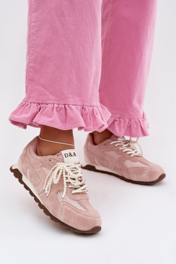 Skórzane Zamszowe Sneakersy Damskie MK61-0705 Różowe