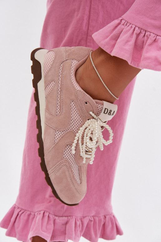 Skórzane Zamszowe Sneakersy Damskie MK61-0705 Różowe