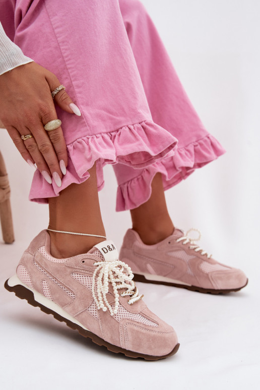 Leather Suede Women's Sneakers MK61-0705 Pink