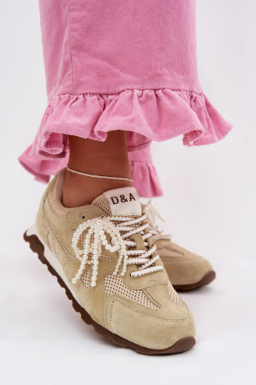 Skórzane Zamszowe Sneakersy Damskie MK61-0705 Jasnozielone