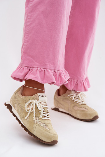 Skórzane Zamszowe Sneakersy Damskie MK61-0705 Jasnozielone 2