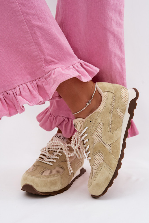 Women's Leather Suede Sneakers MK61-0705 Light Green