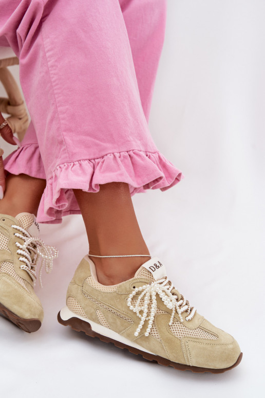 Women's Leather Suede Sneakers MK61-0705 Light Green