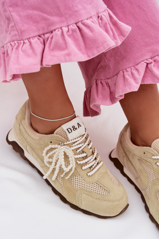 Skórzane Zamszowe Sneakersy Damskie MK61-0705 Jasnozielone