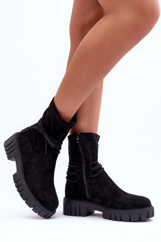 Women's Suede Boots with Black Lacing Lineanor