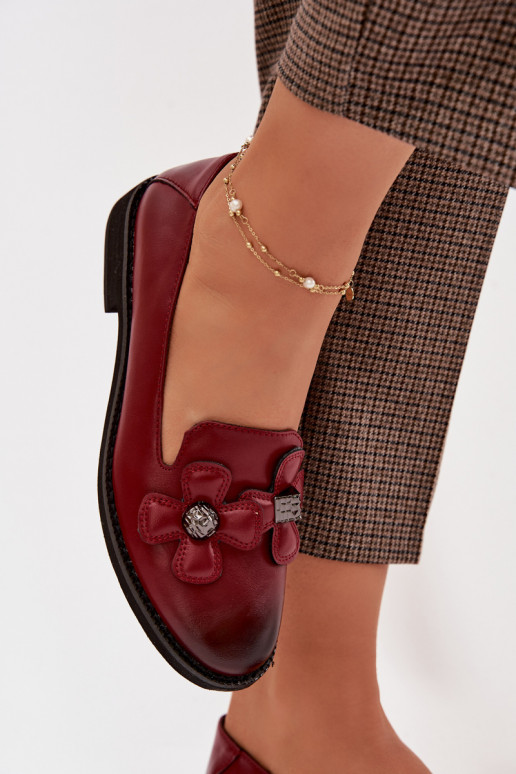 Women's Flat Heeled Shoes with Decorative Flowers Bordeaux Tavillette