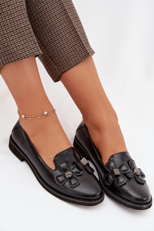 Women's Flat Shoes with Decorative Flowers Black Tavillette