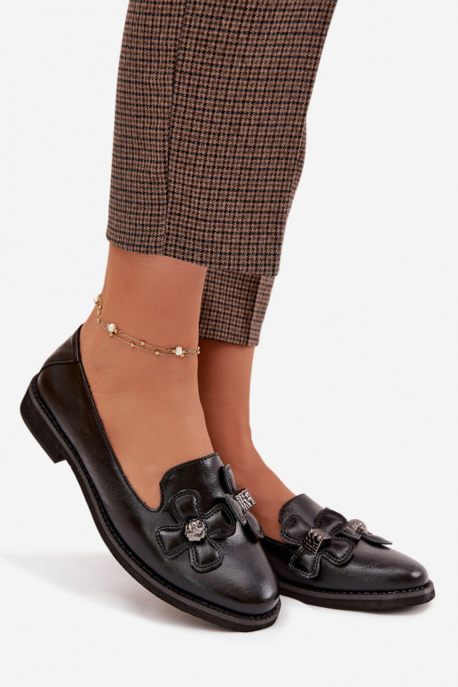 Women's Flat Shoes with Decorative Flowers Black Tavillette