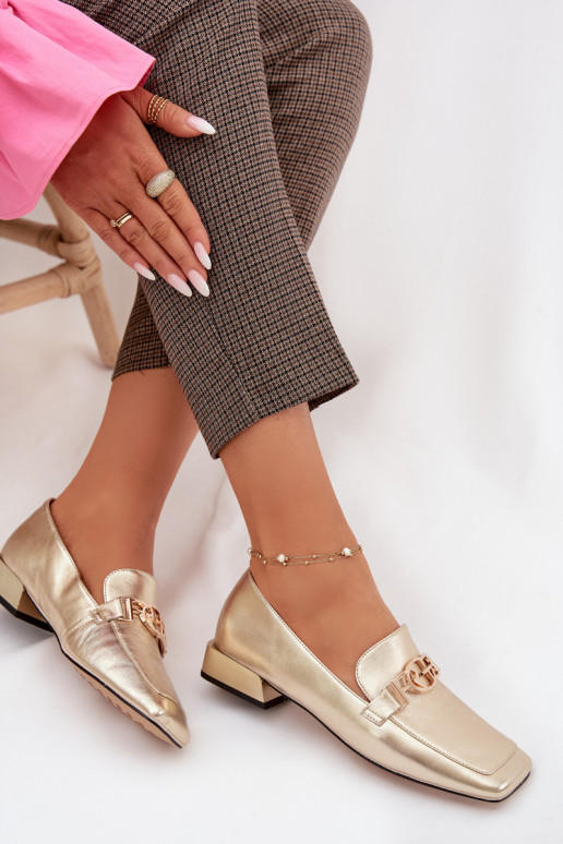 Leather Women's Loafers With Decorative Detail D&A CR61-3125 Gold