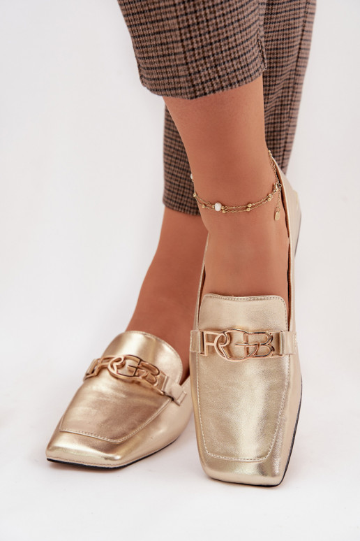 Leather Women's Loafers With Decorative Detail D&A CR61-3125 Gold