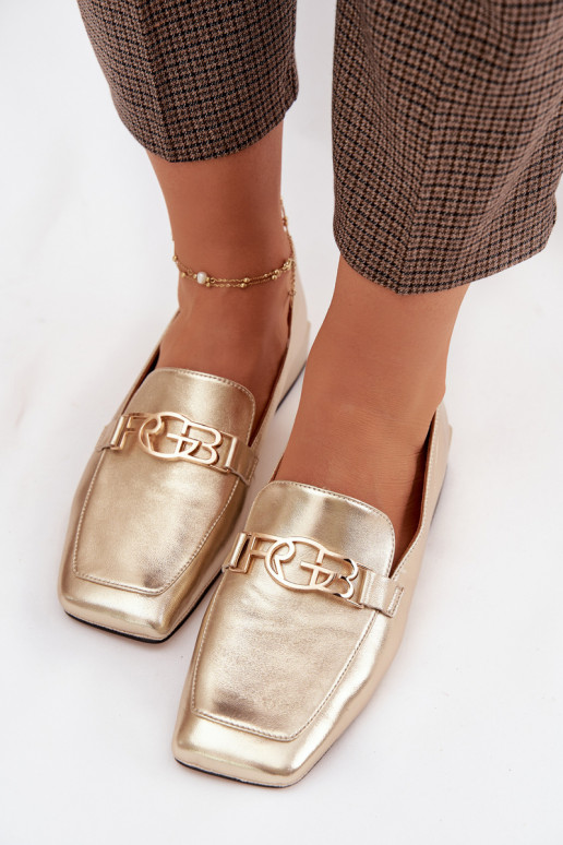 Leather Women's Loafers With Decorative Detail D&A CR61-3125 Gold