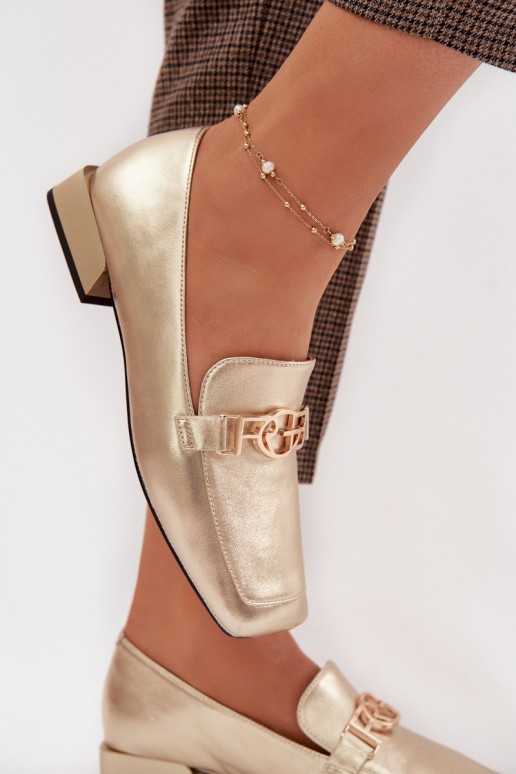 Leather Women's Loafers With Decorative Detail D&A CR61-3125 Gold