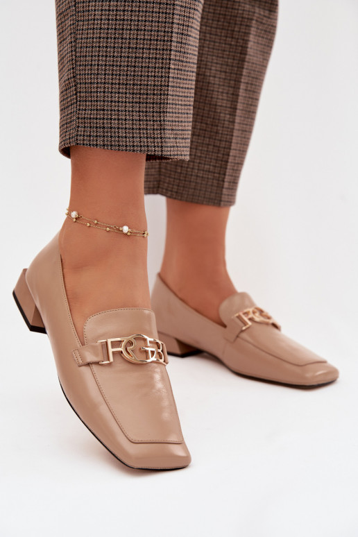 Leather Women's Loafers with Decorative Detail D&A CR61-3125 Beige