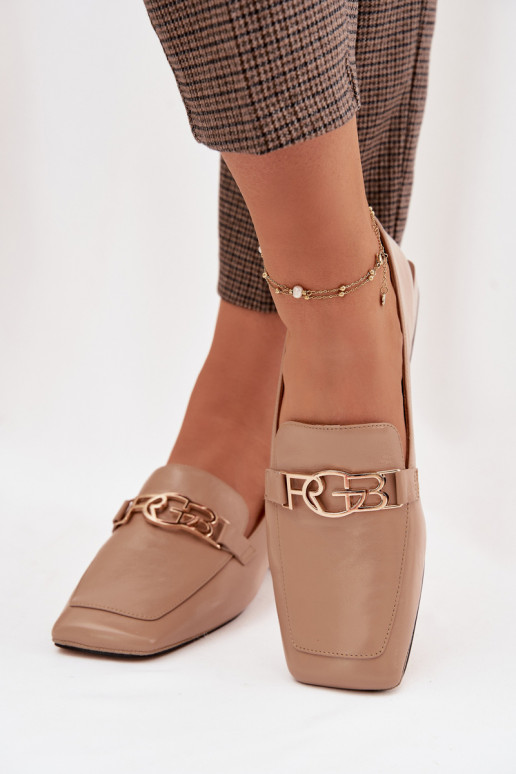 Leather Women's Loafers with Decorative Detail D&A CR61-3125 Beige