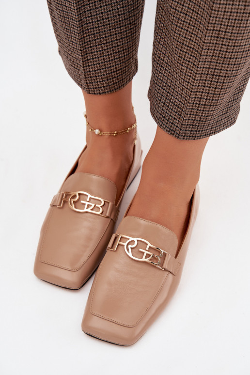 Skórzane Mokasyny DamskiewithOzdobnym Detalem D&A CR61-3125 Beżowe