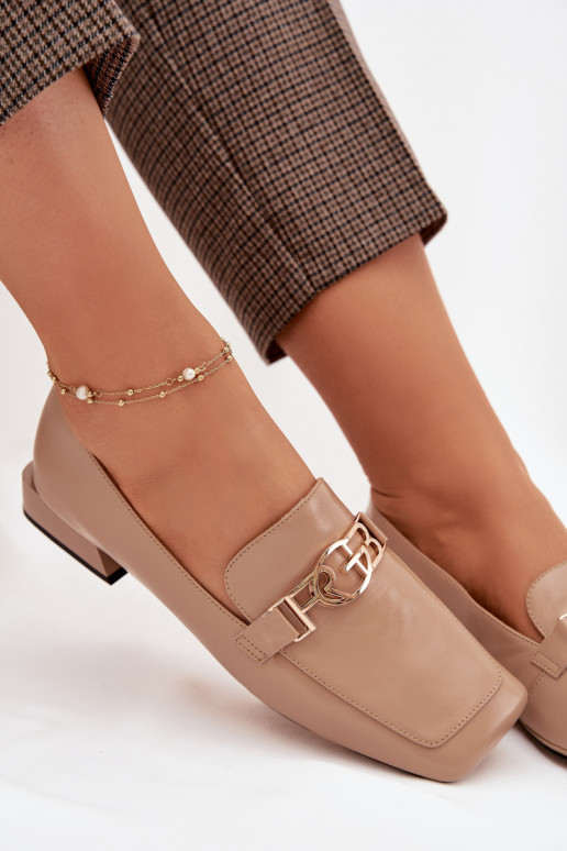 Leather Women's Loafers with Decorative Detail D&A CR61-3125 Beige