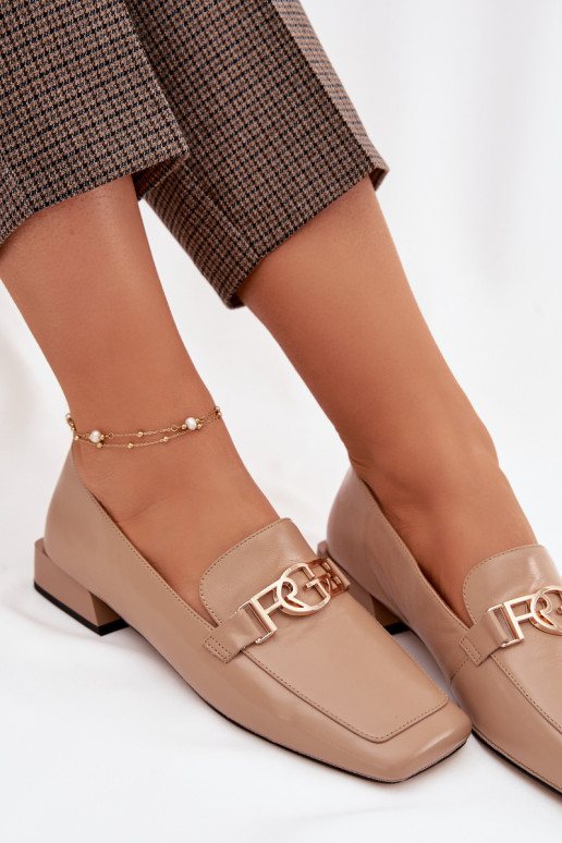 Leather Women's Loafers with Decorative Detail D&A CR61-3125 Beige