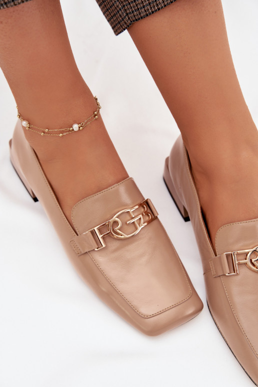 Leather Women's Loafers with Decorative Detail D&A CR61-3125 Beige