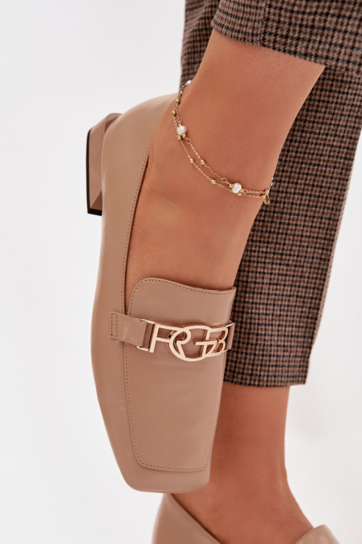 Skórzane Mokasyny DamskiewithOzdobnym Detalem D&A CR61-3125 Beżowe