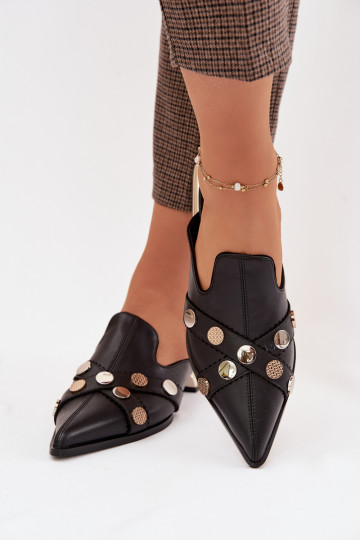 Leather Women's Mules With Decorative Straps D&A CR61-3058 Black 2